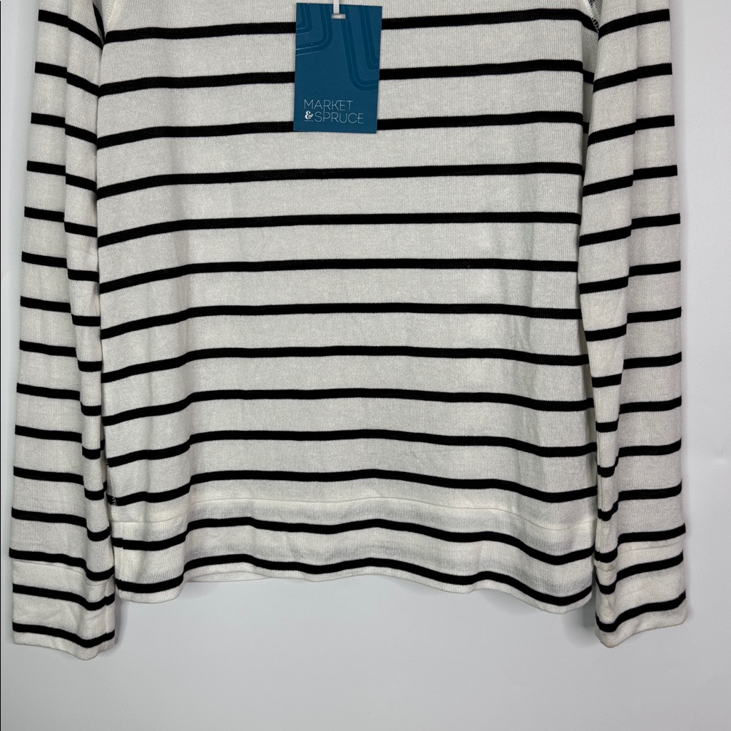 Market & Spruce Black & White Striped Long Sleeve Crewneck Shirt Nwt Medium — image 3 of 8
